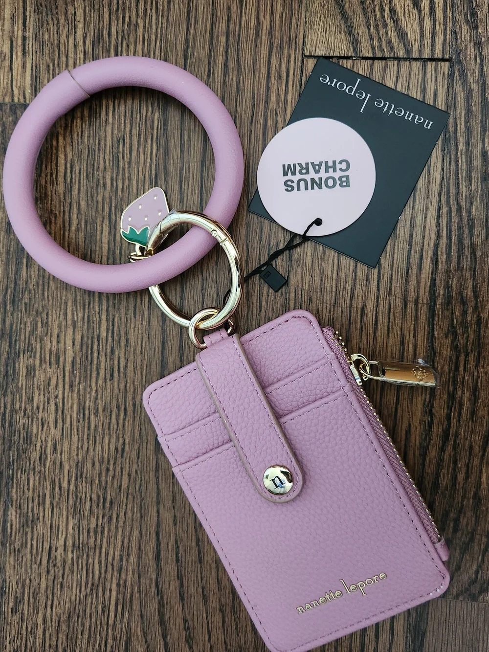 Nanette Lepore Pink Cardholder Wristlet with Gold Hardware
